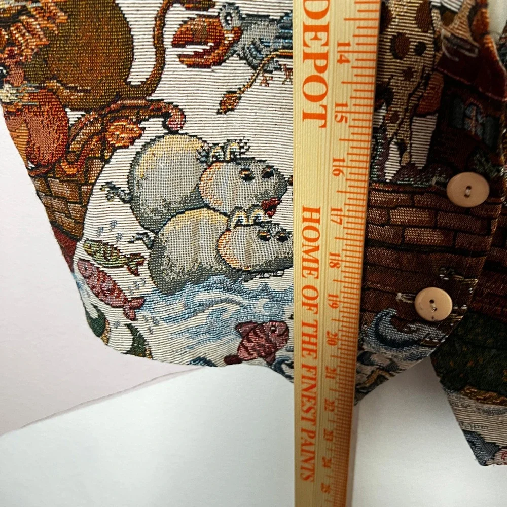 Vintage Vest Womens Large Facets by Mirrors Noah's Ark Tapestry Animal Print 90s - Picture 6 of 7
